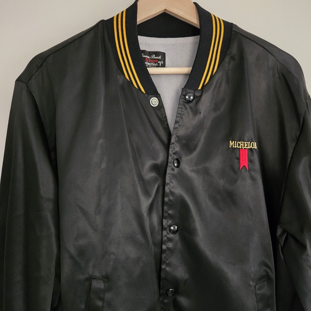 Vintage Black Satin Jacket Men's L Michelob